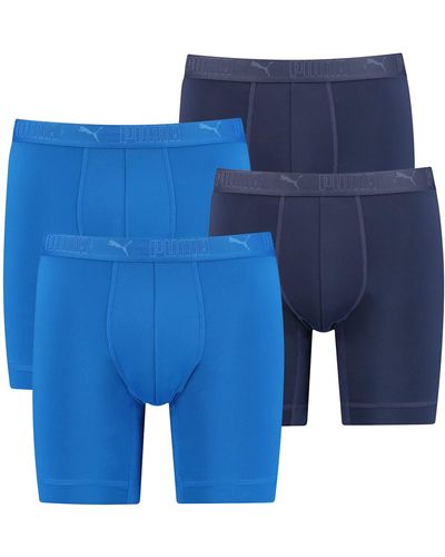 PUMA Lot de 4 boxers longs pour homme en microfibre + élastique / sous-vêtements fonctionnels pour homme - Bleu