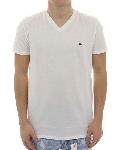 Lacoste Mens Short Sleeve V-neck Pima Cotton Jersey T-shirt T Shirt - White
