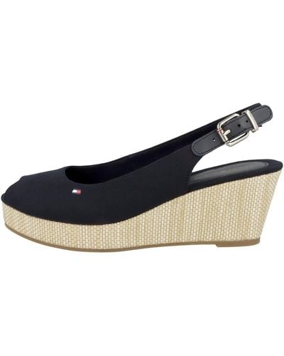 Tommy Hilfiger Iconic Elba Sling Back Wedge Peeptoe Sandalen Voor - Blauw