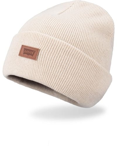 Levi's Classic Warm Winter Knit Beanie Hat Cap Fleece Lined For And Beanie Hat - Natural