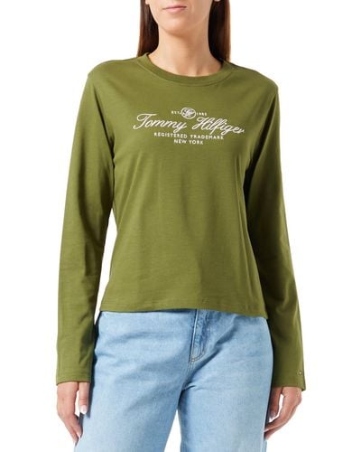 Tommy Hilfiger Mujer Camiseta de manga larga C-Neck algodón - Verde