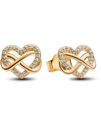 PANDORA Moments Infinity Heart 14k Gold-plated Stud Earrings With Clear Cubic Zirconia - Metallic