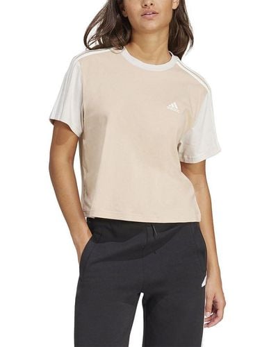 adidas Essentials 3-stripes Single Jersey Crop T-shirt - Naturel