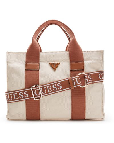 Guess Canvas II Tote Bag S Natural/Cognac - Marrone