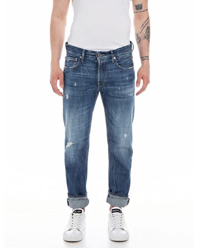 Replay Jeans Grover Straight-Fit Aged aus Bio-Baumwolle - Blau