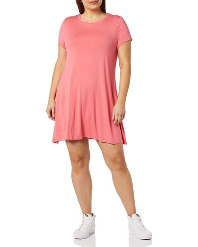 Amazon Essentials Short-sleeve Scoop Neck Swing Dress - Pink