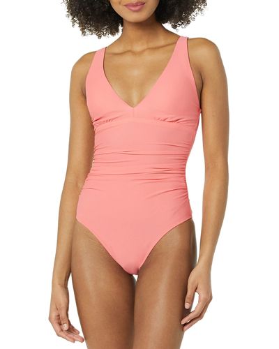 Amazon Essentials Figurformender Badeanzug mit Tiefem Ausschnitt - Pink
