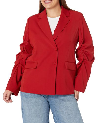 The Drop Flame Scarlet Woven Ruched Sleeve Blazer By @kass_stylz - Red