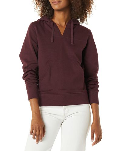 Amazon Essentials Classic-fit Long-sleeve Open V-neck Hooded Sweatshirt - Red