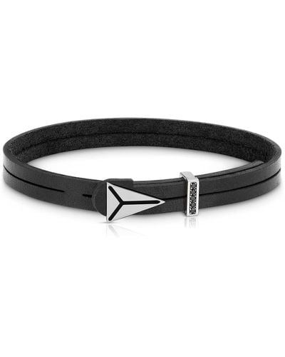 Nomination Metropolitan Leather Bracelet For With Spear Symbol In Steel Decorated With Enamel And Cubic Zirconia - Black