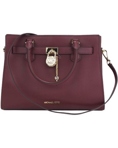 Michael Kors Hamilton Medium Leather Satchel Crossbody Handbag - Purple
