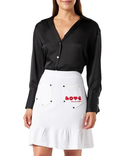 Love Moschino Gonna con Flounce Ruffled con Maxi Logo Rivets And Brand Hearts Embroidery Fiore - Nero