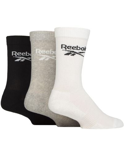 Reebok 'core' Ribbed Cushioned Socks - Unisex, Mens & Ladies Soft Cotton Regular Crew Calf Length, Arch Support & Seamless Toes - White