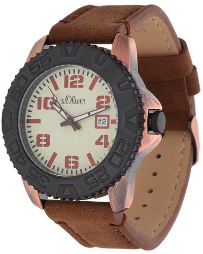 S.oliver Armbanduhr Analog Quarz Leder SO-15154-LQR - Braun