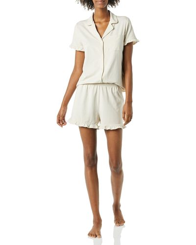 Amazon Essentials Schlafanzug-Set aus Baumwoll-Modal mit Paspelierung - Natur