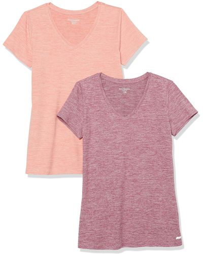 Amazon Essentials Tech-Stretch-T-Shirt mit kurzen Ärmeln und V-Ausschnitt - Pink