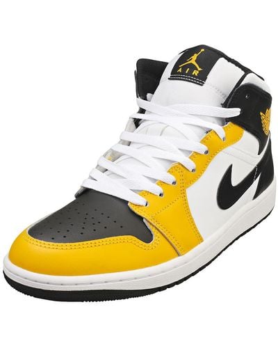 Nike Air Jordan 1 Mid Mens Fashion Trainers In Yellow White Black - 8 Uk