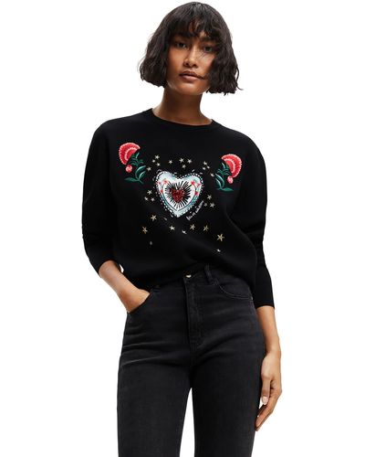 Desigual Black Jers_alma 2000 Pullover Sweater - Zwart
