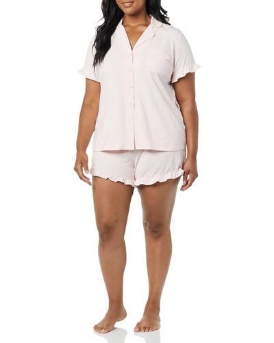 Amazon Essentials Plus Size Cotton Modal Piped Notch Collar Pyjama Set - Pink