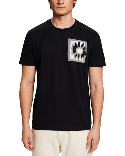 Esprit T-Shirt mit floralem Print und Logo - Schwarz