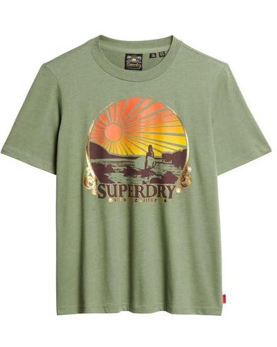 Superdry Lässiges Travel Souvenir T-Shirt Thymiangrün Meliert 42
