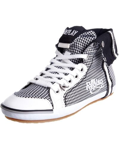 Replay Brook Check White Black Lace Up Trainer Gwv14.003.c0026t.062 7 Uk - Multicolour