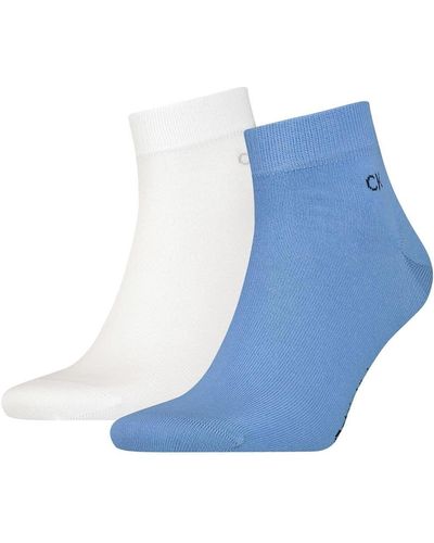Calvin Klein Casual Flat Knit Cotton Quarter Socks 2 Pack Trimestre - Bleu