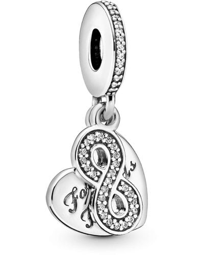 PANDORA Moments Sterling Silver Forever Friends Heart Cubic Zirconia Dangle Charm For Bracelet - White