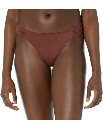 Amazon Essentials Bas de Maillot de Bain Bikini à Bande Plissée Latérale - Marron