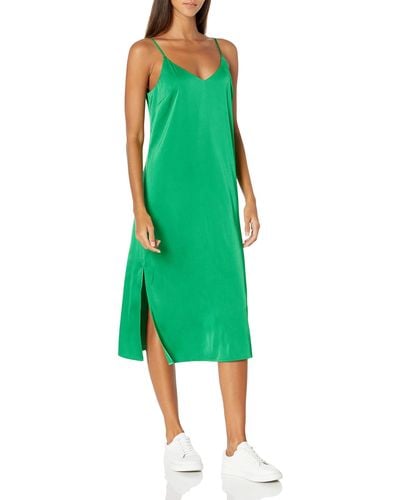 The Drop Ana Silky V-neck Midi Slip Dress - Green
