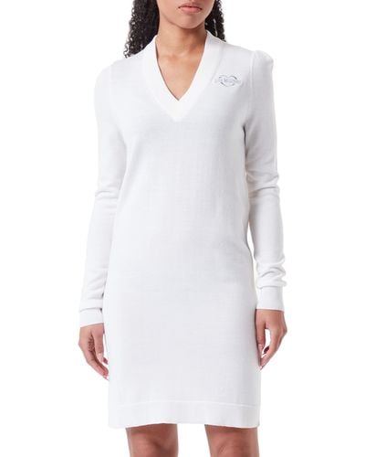 Love Moschino Iche Lunghe con Logo Slight Puff And L Heart Embroidery Dress - Bianco
