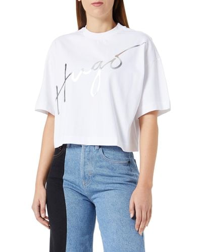 HUGO S Script Crop T-shirt Regular Fit Short Sleeve White Xl