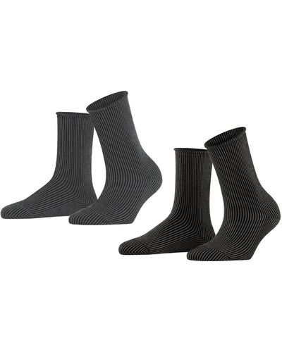 Esprit Vertical Stripe 2-pack W So Cotton Patterned 2 Pairs Socks - Black