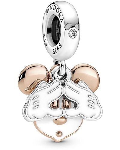 PANDORA Disney Mickey Mouse Sterling Silver And 14k Rose Gold-plated Double Dangle With Clear Cubic Zirconia And White Enamel - Multicolour