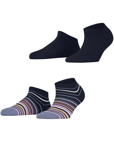Esprit Multi Stripe 2-pack Trainer Socks Breathable Organic Cotton Low-cut Ankle Length Plain 2 Pairs - Blue