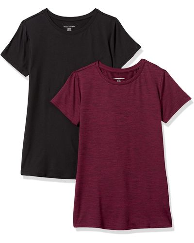 Amazon Essentials 2-pack Tech Stretch T-shirt Met Ronde Hals Voor ,bourgondië Space Kleurstof/zwart,s - Rood