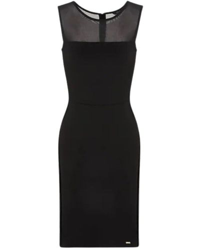 Emporio Armani A|x Armani Exchange Sleeveless Stretch Scuba Bodycon Mini Dress With Sheer Top - Black