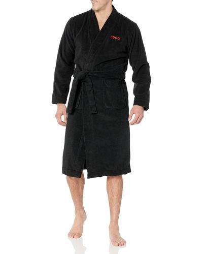 HUGO Long Terry Robe With Embroidered Logo - Black
