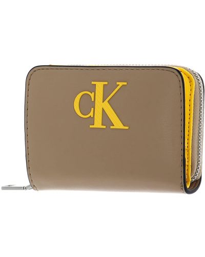 Calvin Klein Ckj Sleek Med Zip Around Solid Wallet Travertine - Metallic