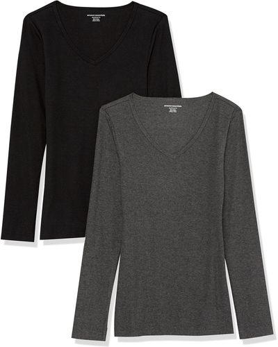 Amazon Essentials Slim-fit Layering Long Sleeve Knit Rib V-neck - Black
