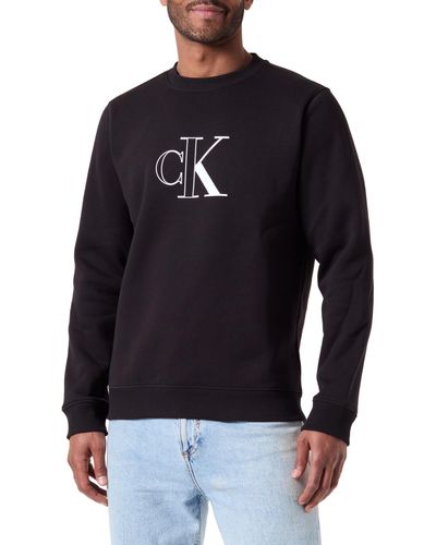 Calvin Klein Outline MONOLOGO Crew Neck J30J326034 Pullover Sweatshirt - Blau