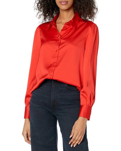 The Drop @lucyswhims Long-sleeve Button Down Stretch Satin Shirt - Red