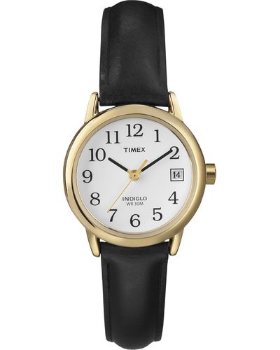 Timex Tone Case White Dial And Date With Black Leather - Metallic