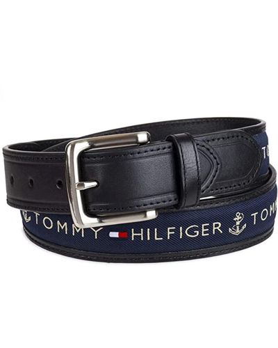 Tommy Hilfiger Ribbon Inlay Fabric Belt With Single Prong Buckle - Black