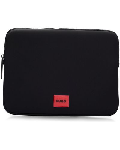 HUGO Tablet-Hülle aus Neopren mit rotem Logo-Etikett - Schwarz