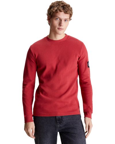 Calvin Klein Langarmshirt Badge Waffle LS Tee Basic - Rot