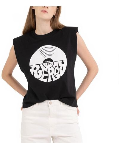 Replay T-Shirt Donna ica Corta in Jersey - Nero
