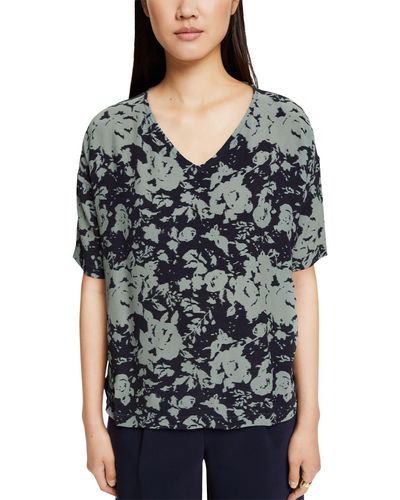 Esprit T-Shirt mit Muster und V-Ausschnitt - Schwarz