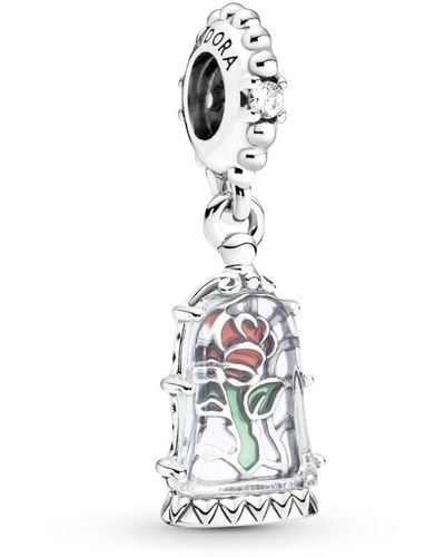 PANDORA Disney Beauty And The Beast Rose Sterling Silver Dangle With Clear Cubic Zirconia - White