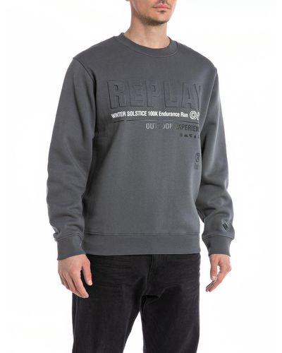 Replay Sweatshirt mit Logo ohne Kapuze - Grau